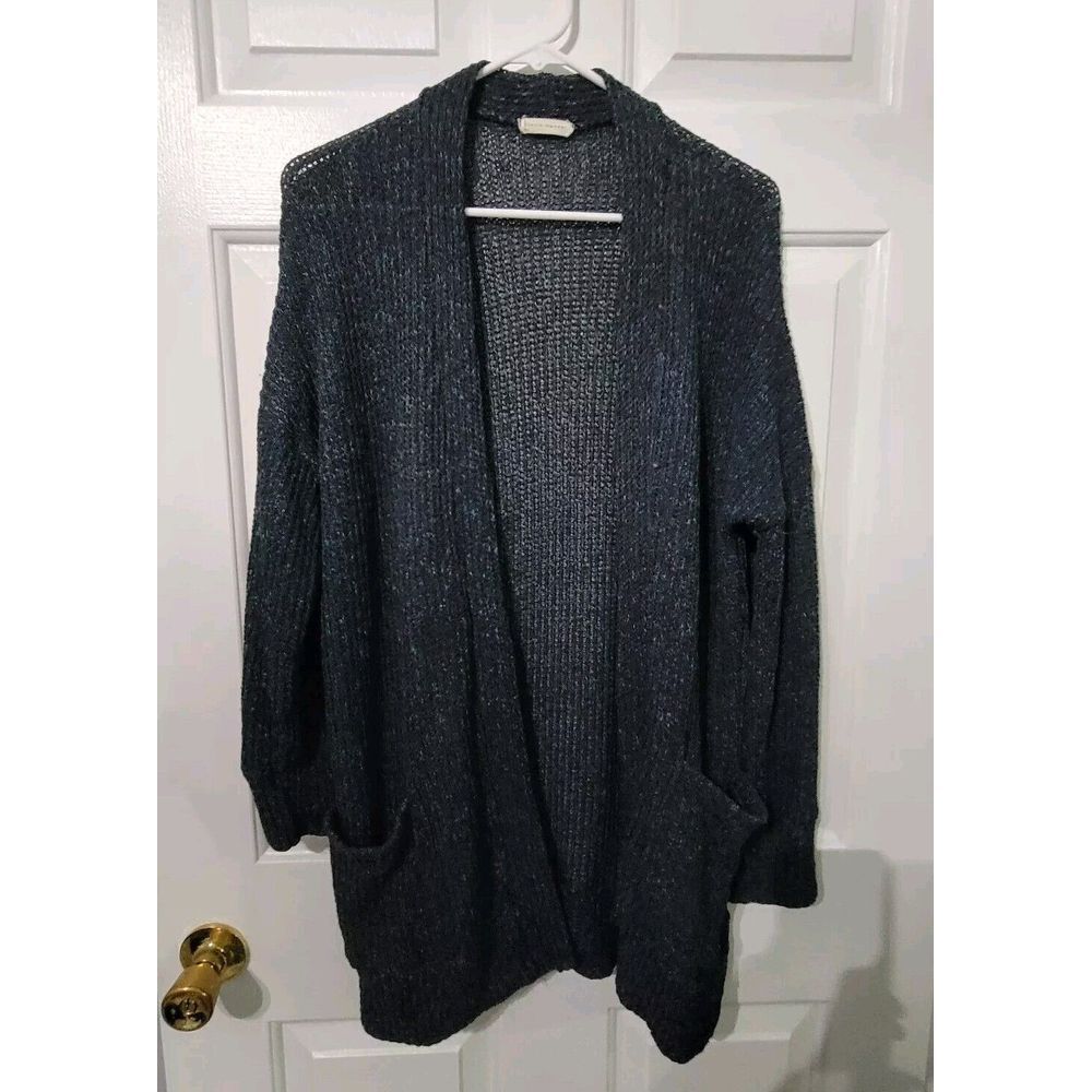 Stevie Hender Women Cardigan Large Gray Blue Open Front Sweater Cozy Pockets USA
